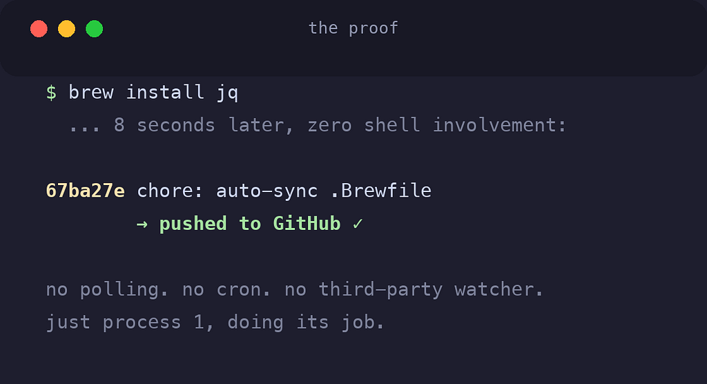 brew install jq triggering an auto-commit pushed to GitHub in eight seconds